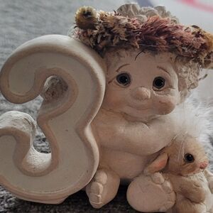 Dreamsicle: Angel with Bunny 3rd Birthday With dried flower halo